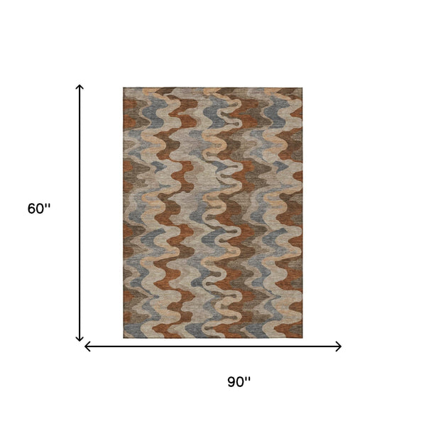Abstract Washable Polyester Area Rug for Indoor Outdoor Patios and High Traffic Living Rooms