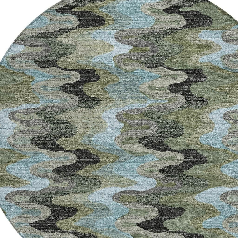 HomeRoots 8 Ft Round Abstract Geometric Polyester Area Rug for Indoor Outdoor Patios 726733