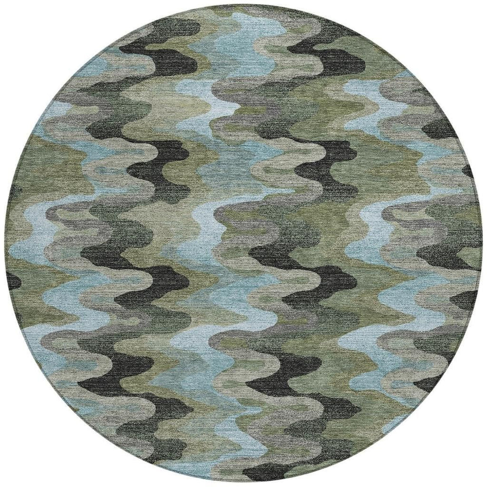 HomeRoots 8 Ft Round Abstract Geometric Polyester Area Rug for Indoor Outdoor Patios 726733