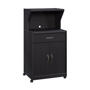 English Elm Microwave/Kitchen Cart Black finish with Drawer, Cord Management, Adjustable Shelf & Casters for Small Spaces B356P402799