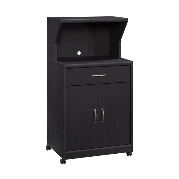 English Elm Microwave/Kitchen Cart Black finish with Drawer, Cord Management, Adjustable Shelf & Casters for Small Spaces B356P402799