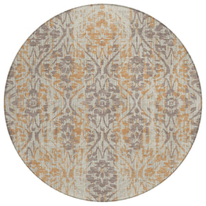 HomeRoots 8 Ft Round Damask Polyester Indoor Outdoor Rug Machine Washable Patio Decor 726775