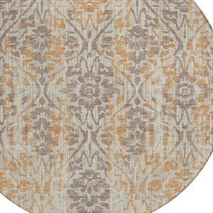 8 Ft Round Damask Polyester Indoor Outdoor Rug Machine Washable Patio Decor