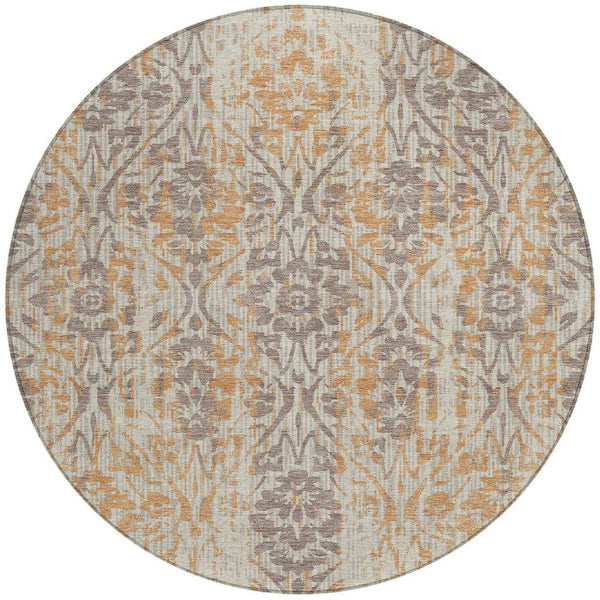 8 Ft Round Damask Polyester Indoor Outdoor Rug Machine Washable Patio Decor