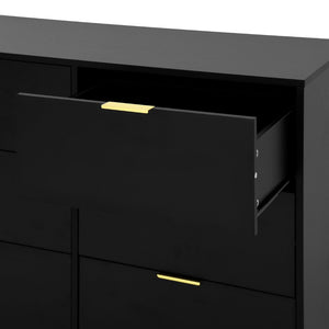 English Elm 9 Drawer Handleless White Matte Dresser Sleek Minimalist Storage for Bedroom or Hallway Black W409S00014