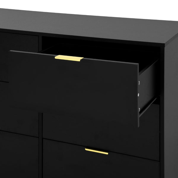 English Elm 9 Drawer Handleless White Matte Dresser Sleek Minimalist Storage for Bedroom or Hallway Black W409S00014