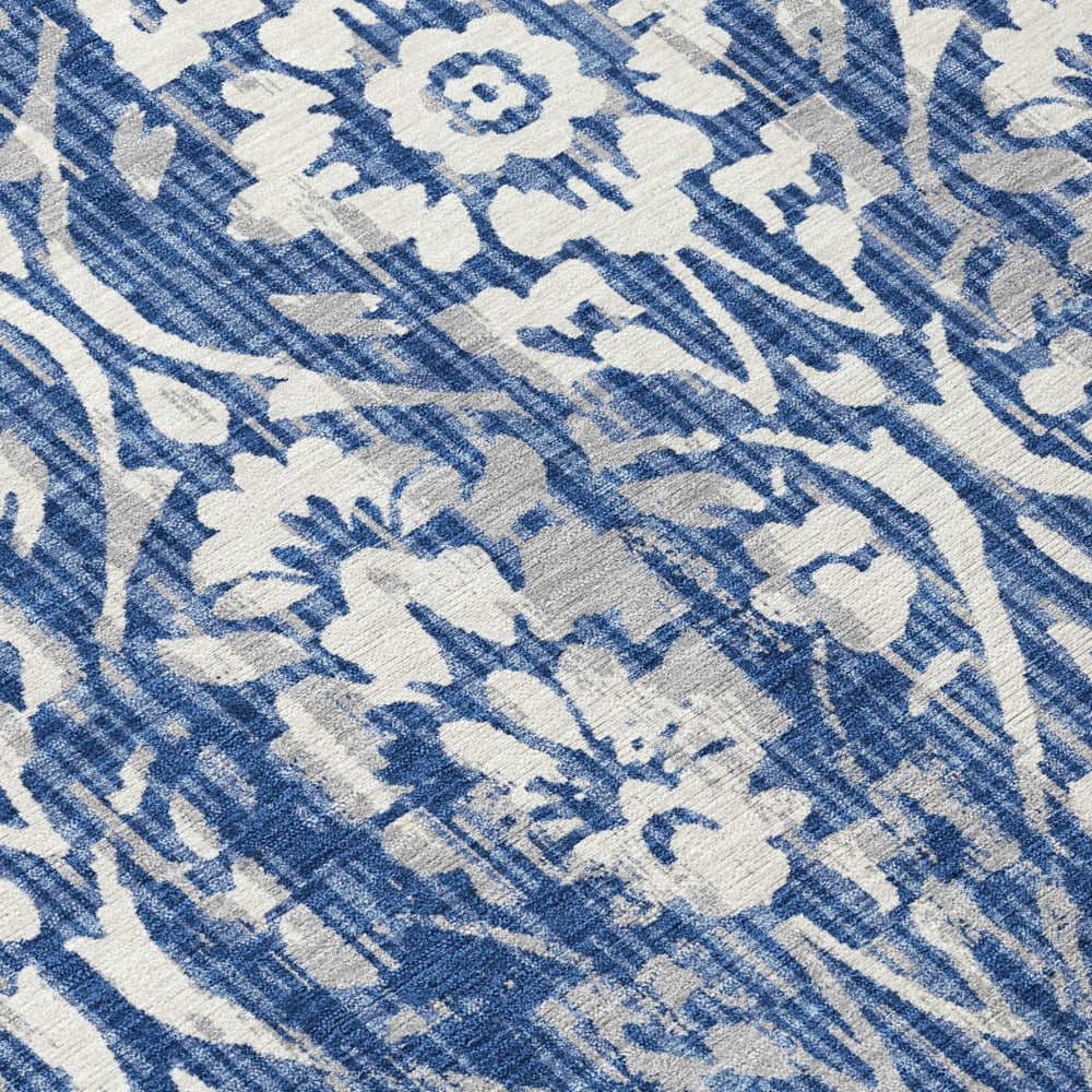 HomeRoots 10 X 14 Navy Damask Polyester Area Rug Washable Indoor Outdoor Patio Living Room 726802