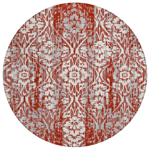 HomeRoots 8 Ft Round Damask Polyester Rug Machine Washable Indoor Outdoor Stain Resistant 726805