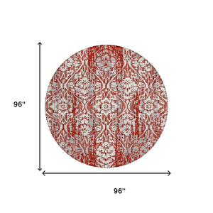 8 Ft Round Damask Polyester Rug Machine Washable Indoor Outdoor Stain Resistant