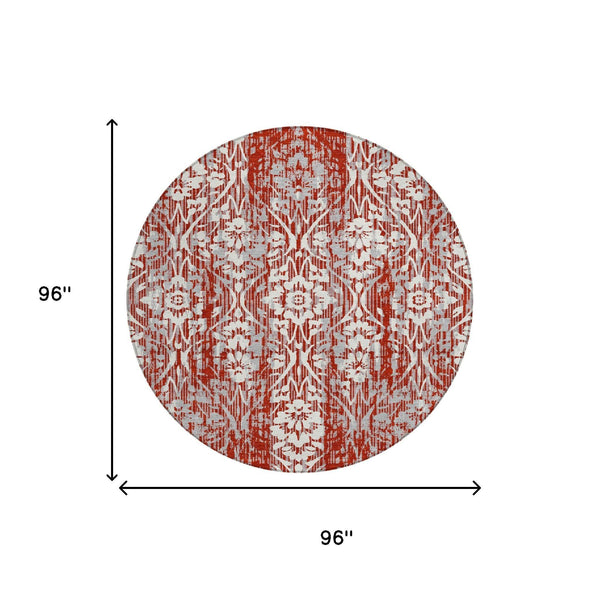 8 Ft Round Damask Polyester Rug Machine Washable Indoor Outdoor Stain Resistant