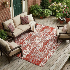 Damask Polyester Area Rug Washable Stain Resistant Low Pile Indoor Outdoor Classic Decor