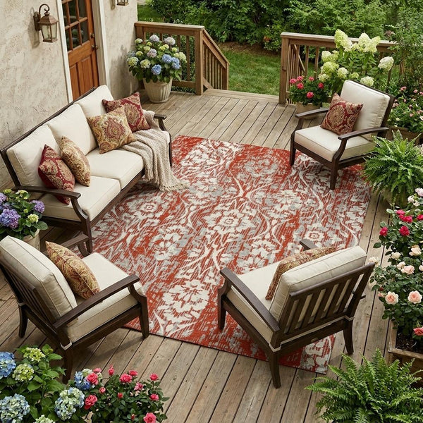 Damask Polyester Area Rug Washable Stain Resistant Low Pile Indoor Outdoor Classic Decor