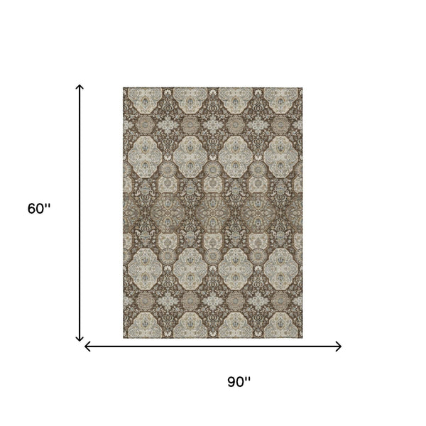 5 X 8 Floral Polyester Area Rug Machine Washable Indoor Outdoor Stain Resistant