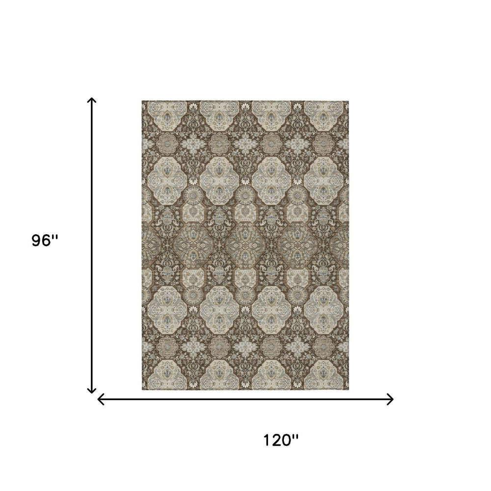 8 Ft X 10 Ft Floral Polyester Area Rug Washable Indoor Outdoor High Traffic