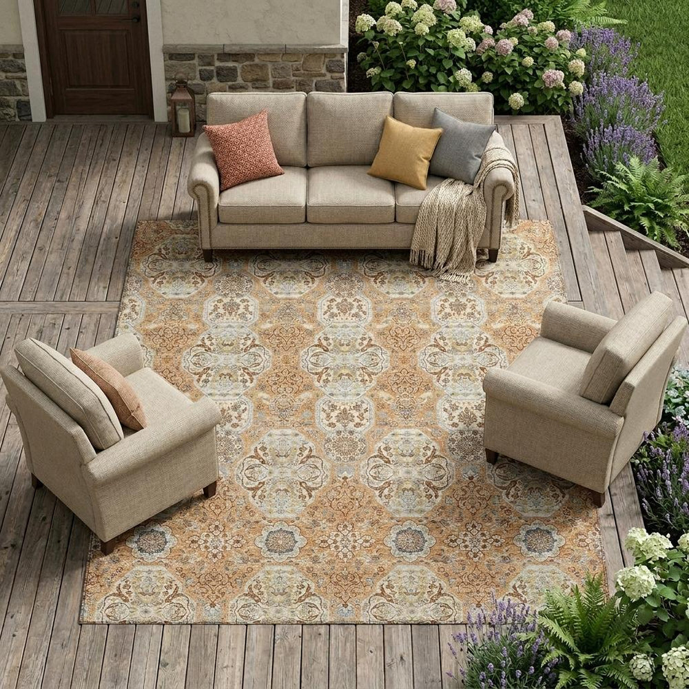 Floral Polyester Area Rug Washable Stain Resistant for Indoor Outdoor Patio Living Room Use