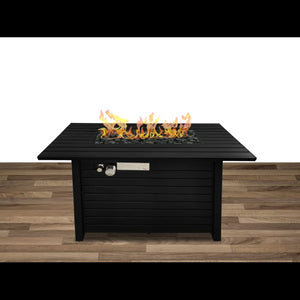 English Elm 24" 24" H x 54" W Steel Outdoor Fire Pit Table with Lid, Black Stainless Top, Lava Rocks, Cover B120P204387
