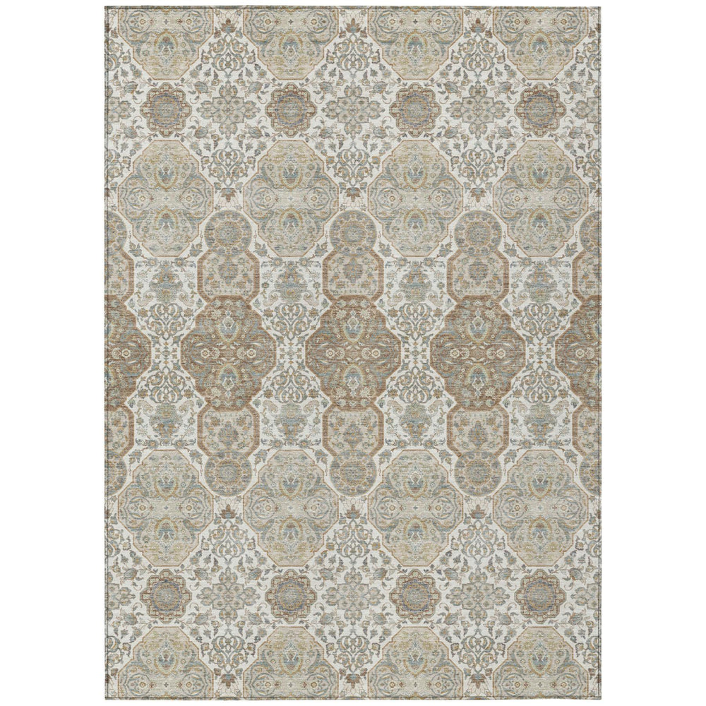 HomeRoots Floral Polyester Area Rug Washable Indoor Outdoor Ivory Brown Patio Living Room Decor 8' x 10' 726836