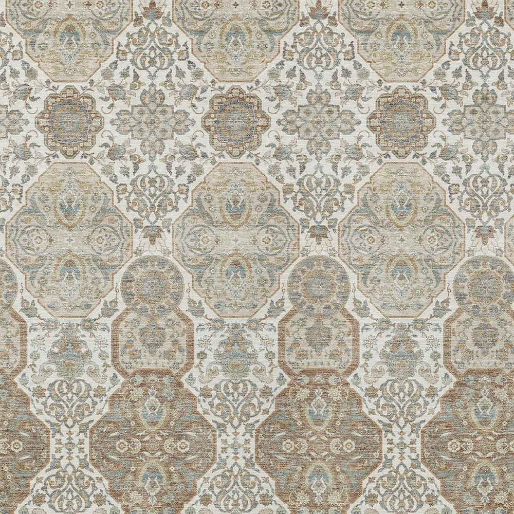 HomeRoots Floral Polyester Area Rug Washable Indoor Outdoor Ivory Brown Patio Living Room Decor 8' x 10' 726836