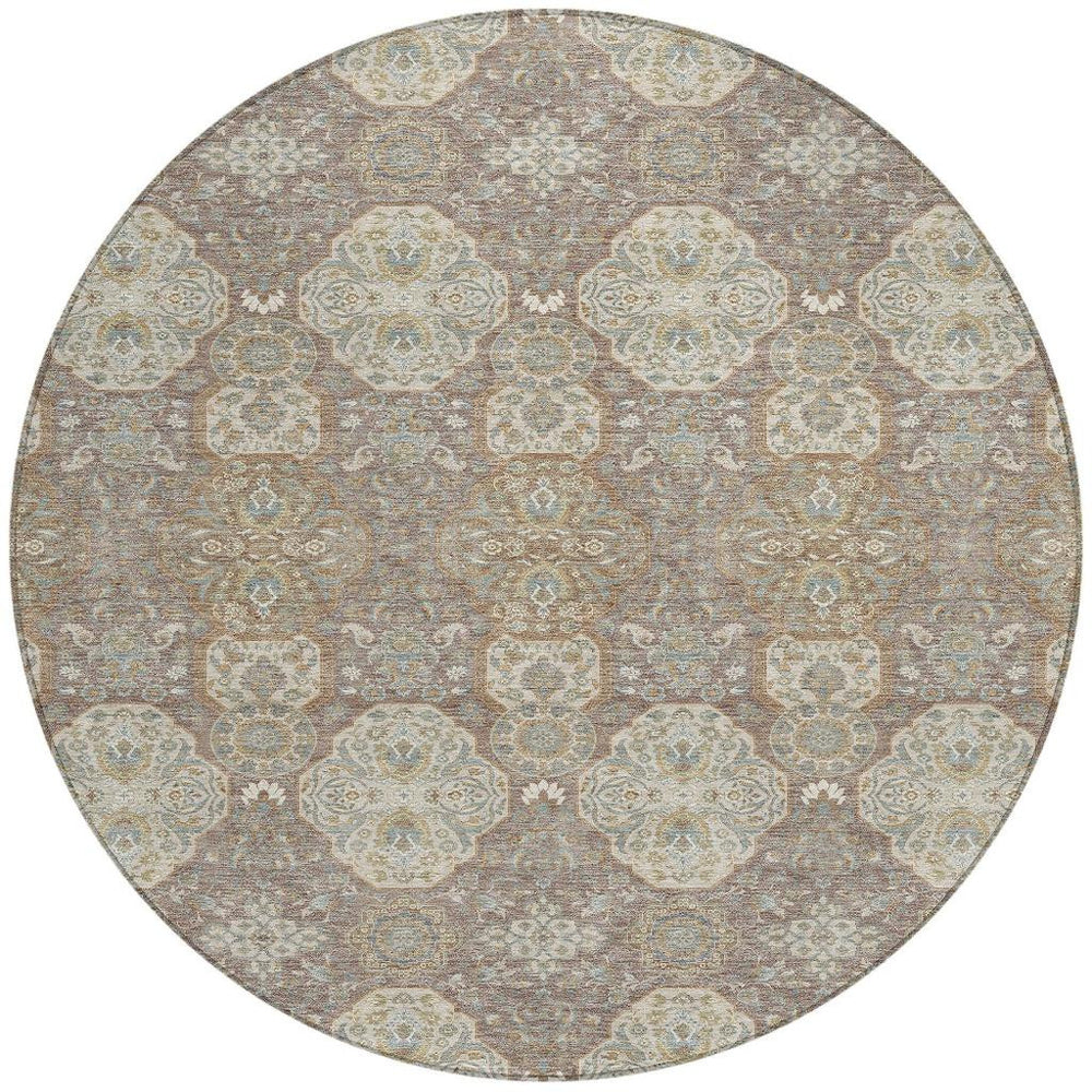 8 Ft Round Floral Polyester Area Rug Machine Washable for Patio and Entryway Use