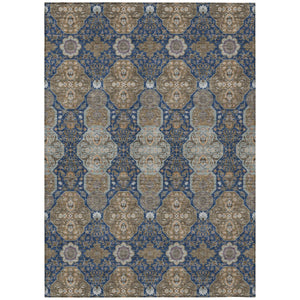 Floral Polyester Area Rug Machine Washable Indoor Outdoor Traditional Navy Gray Style