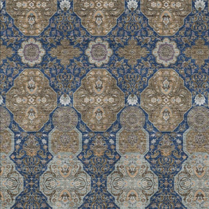 Floral Polyester Area Rug Machine Washable Indoor Outdoor Traditional Navy Gray Style