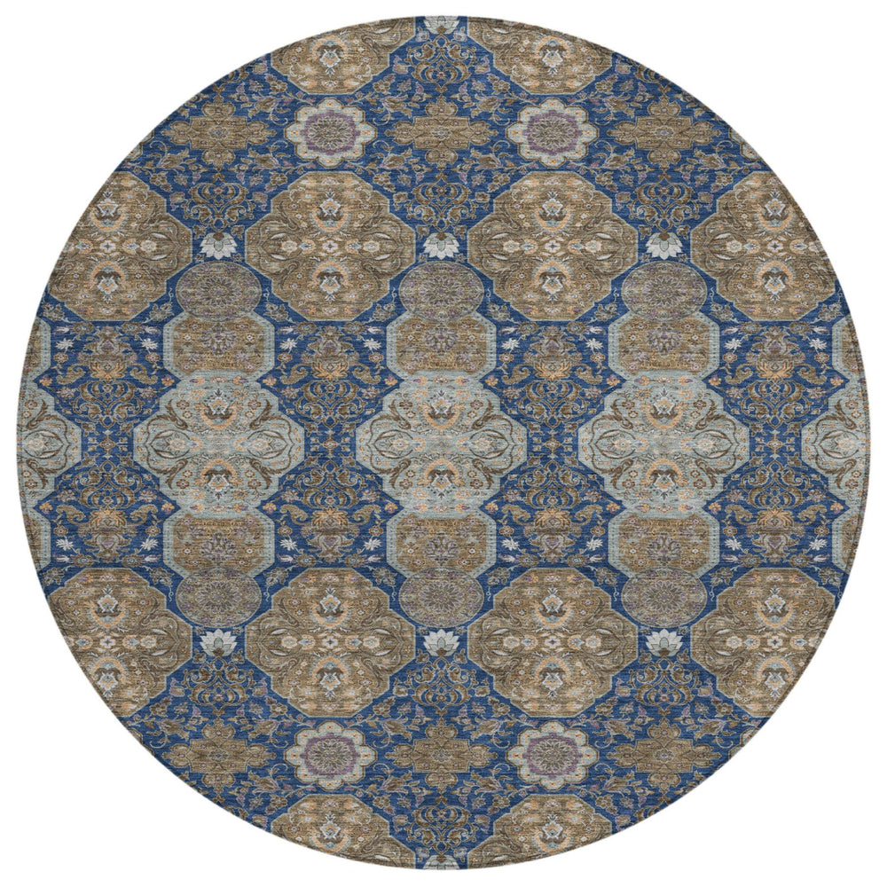 HomeRoots 8 Ft Round Floral Polyester Area Rug for Patios Kitchens and High Traffic Spaces 726847