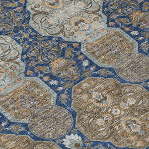 Floral Polyester Area Rug Machine Washable Indoor Outdoor Traditional Navy Gray Style