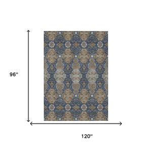 Floral Polyester Area Rug Machine Washable Indoor Outdoor Traditional Navy Gray Style
