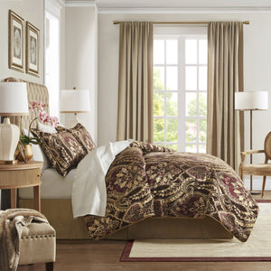 English Elm 4 Piece Comforter Set - Regal Burgundy Chenille For King Bed, Luxurious Vintage French Elegance B035128754