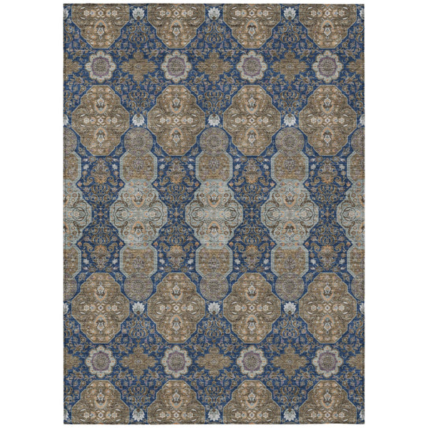 Floral Polyester Area Rug Machine Washable Indoor Outdoor Traditional Navy Gray Style