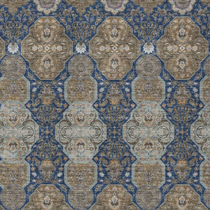 Floral Polyester Area Rug Machine Washable Indoor Outdoor Traditional Navy Gray Style