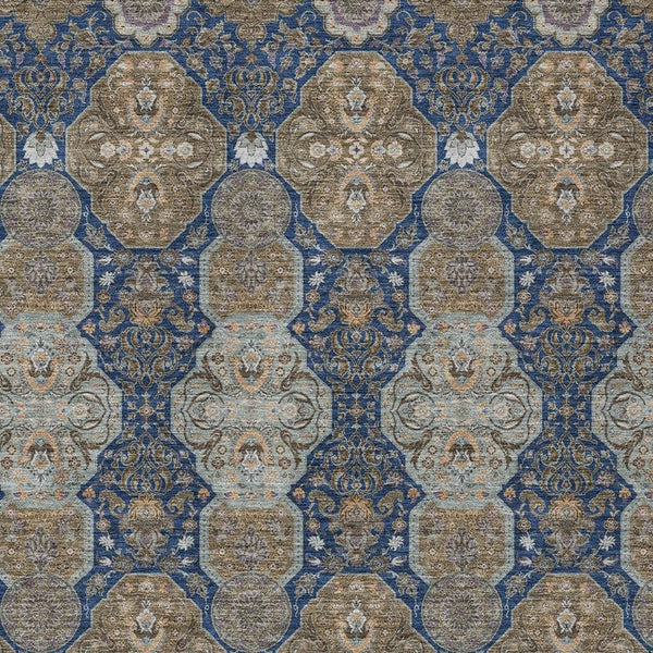 Floral Polyester Area Rug Machine Washable Indoor Outdoor Traditional Navy Gray Style