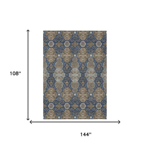 Floral Polyester Area Rug Machine Washable Indoor Outdoor Traditional Navy Gray Style