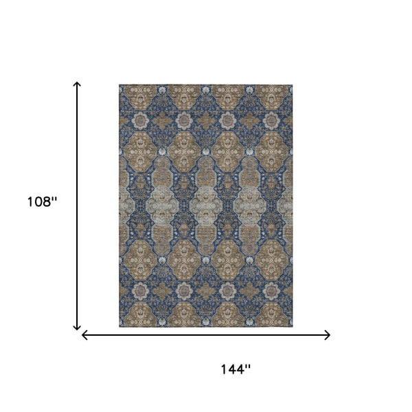 Floral Polyester Area Rug Machine Washable Indoor Outdoor Traditional Navy Gray Style