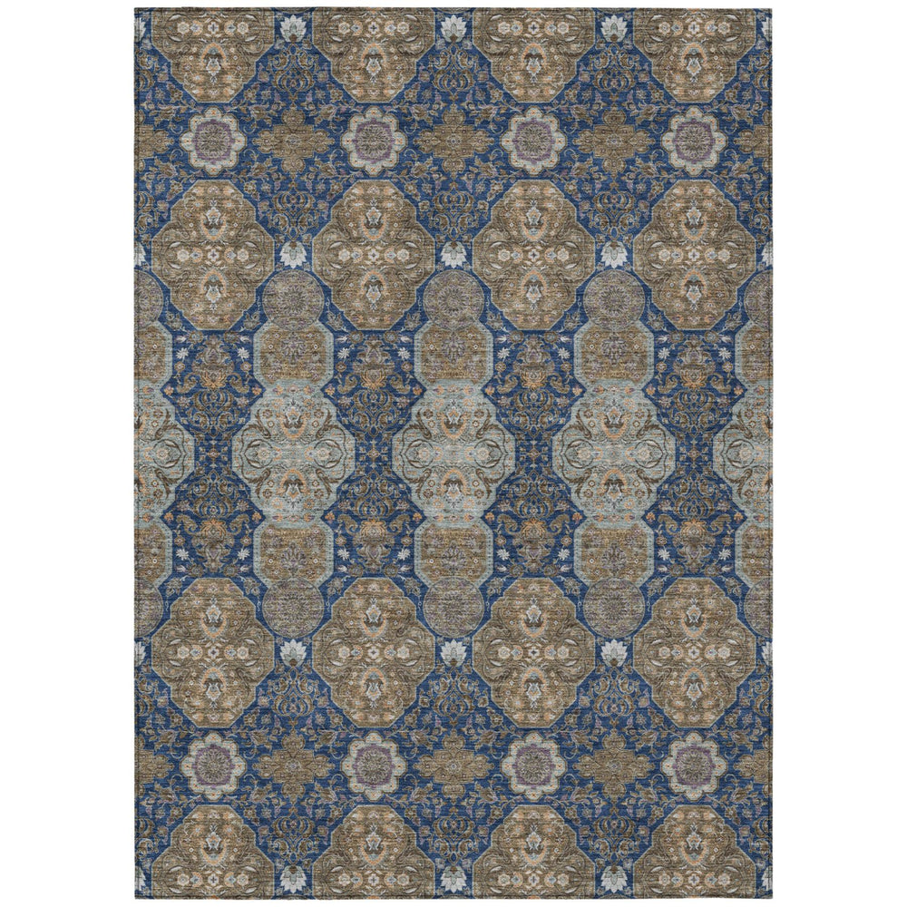 HomeRoots Floral Polyester Area Rug Machine Washable Indoor Outdoor Traditional Navy Gray Style 10' x 14' 726850