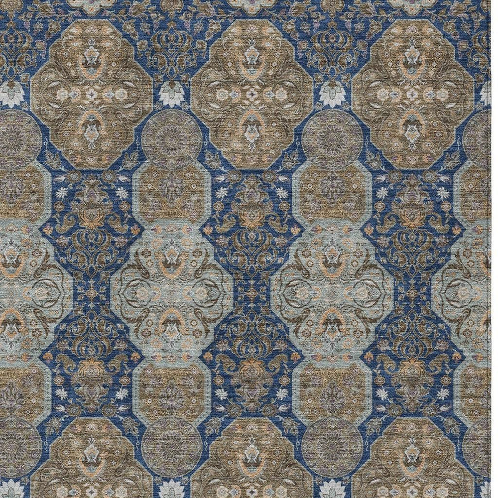 HomeRoots Floral Polyester Area Rug Machine Washable Indoor Outdoor Traditional Navy Gray Style 10' x 14' 726850