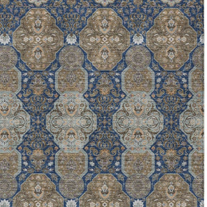 Floral Polyester Area Rug Machine Washable Indoor Outdoor Traditional Navy Gray Style