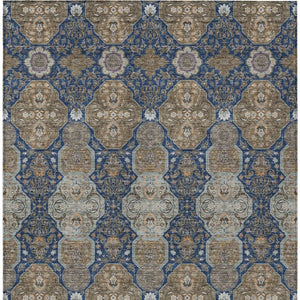Floral Polyester Area Rug Machine Washable Indoor Outdoor Traditional Navy Gray Style