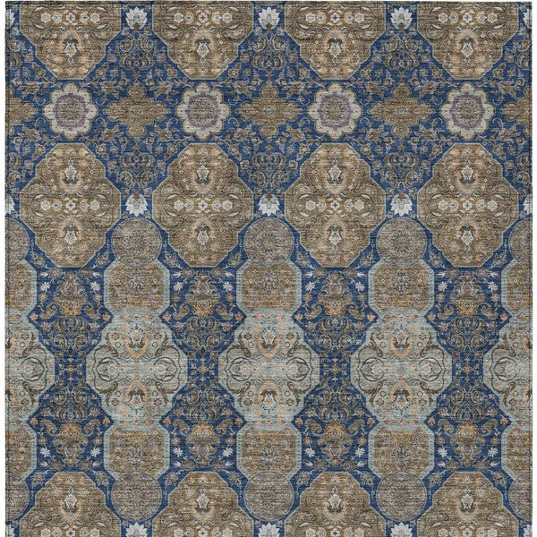 Floral Polyester Area Rug Machine Washable Indoor Outdoor Traditional Navy Gray Style