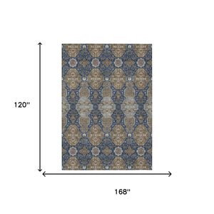 Floral Polyester Area Rug Machine Washable Indoor Outdoor Traditional Navy Gray Style