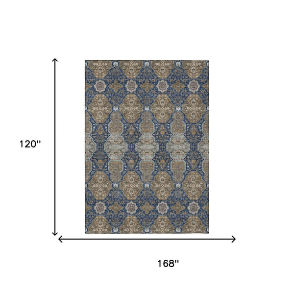 Floral Polyester Area Rug Machine Washable Indoor Outdoor Traditional Navy Gray Style