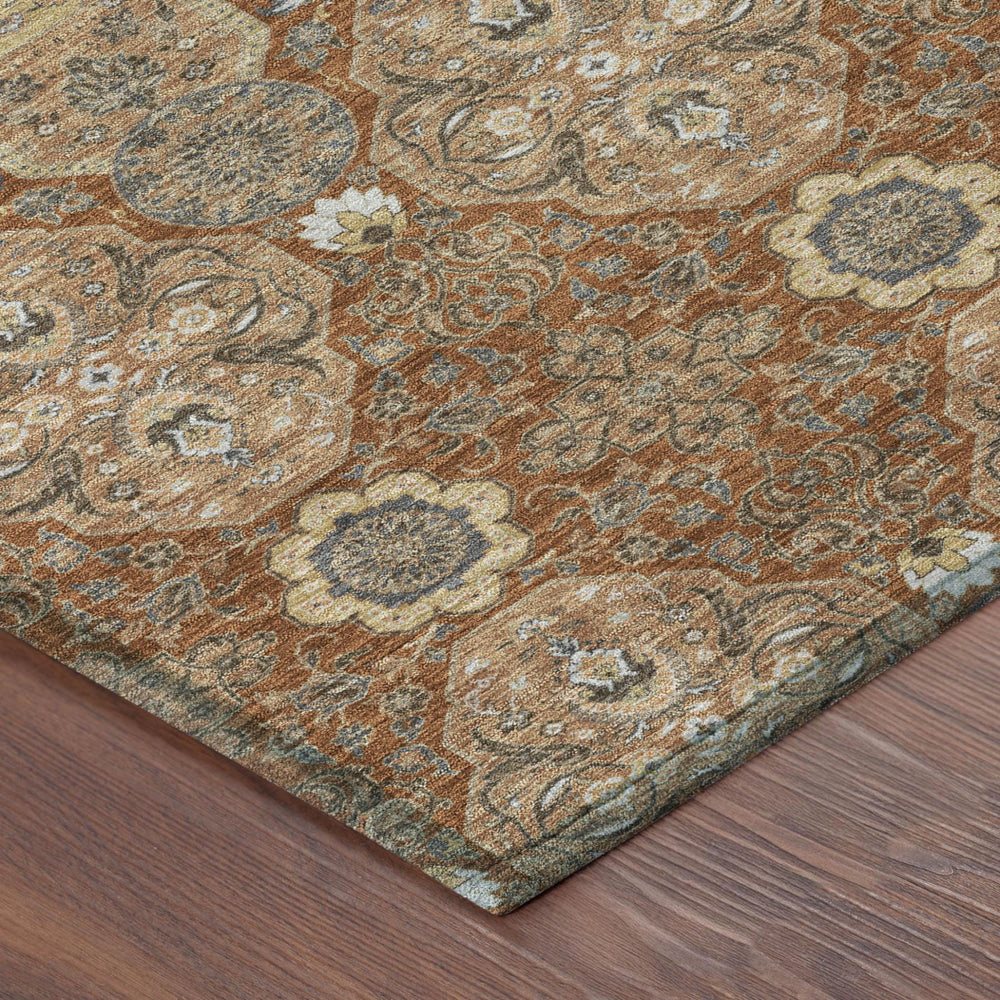 Floral Polyester Area Rug Washable Indoor Outdoor Patio and Living Room Low Pile Accent
