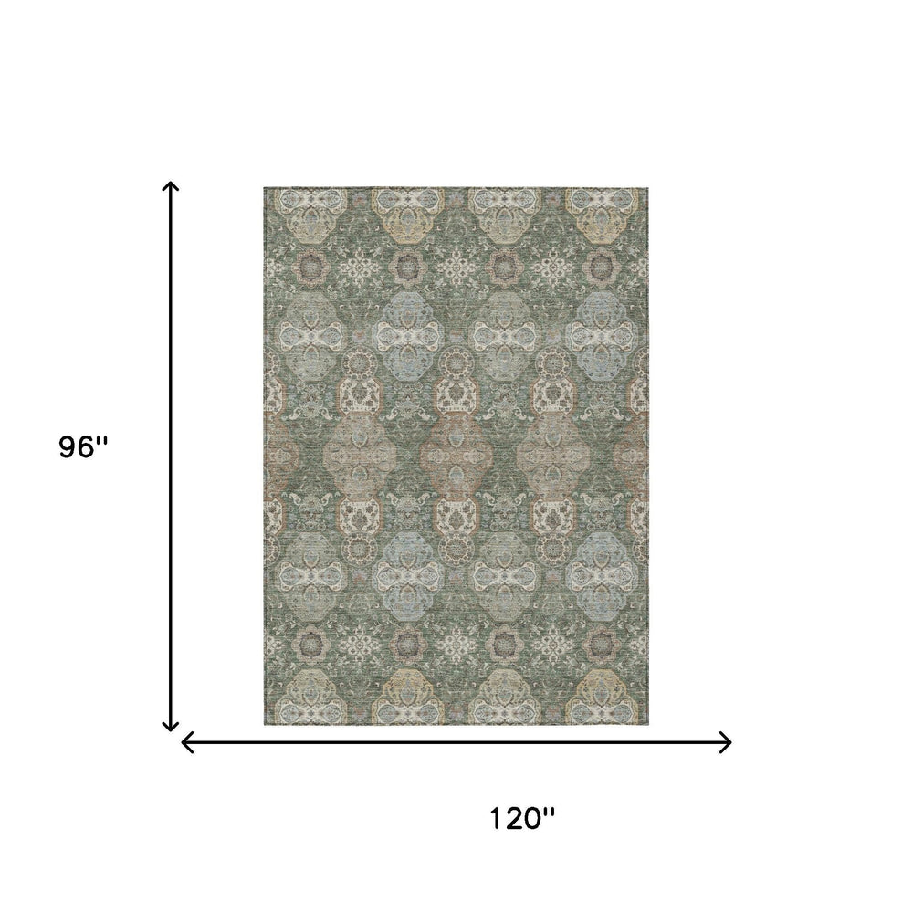 8x10 Floral Polyester Area Rug Washable Indoor Outdoor Low Pile Patio Living Room