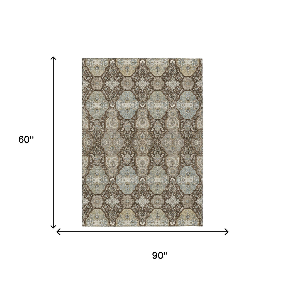 5x8 Floral Polyester Area Rug Washable Low Pile for Indoor Outdoor Living Spaces