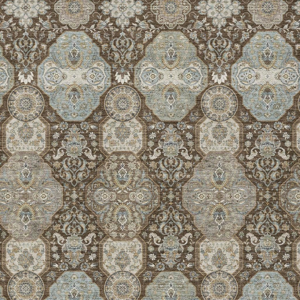 8x10 Floral Polyester Area Rug Washable Indoor Outdoor Patio Classic Brown