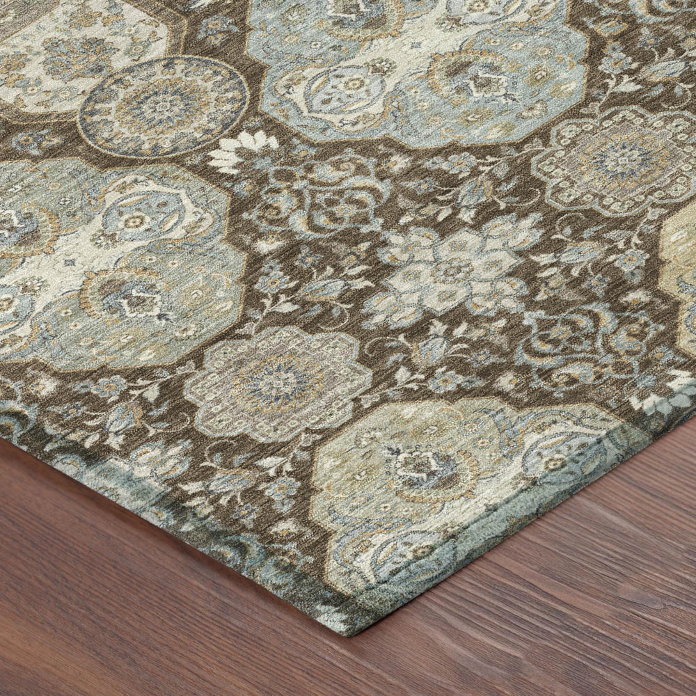 8x10 Floral Polyester Area Rug Washable Indoor Outdoor Patio Classic Brown