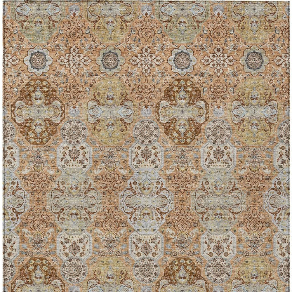 Floral Polyester Area Rug Washable Indoor Outdoor Stain Resistant Patio Copper Tones