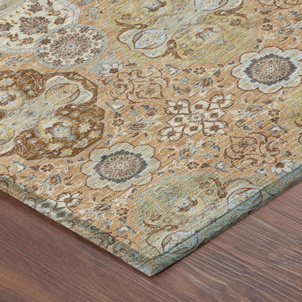 Floral Polyester Area Rug Washable Indoor Outdoor Stain Resistant Patio Copper Tones