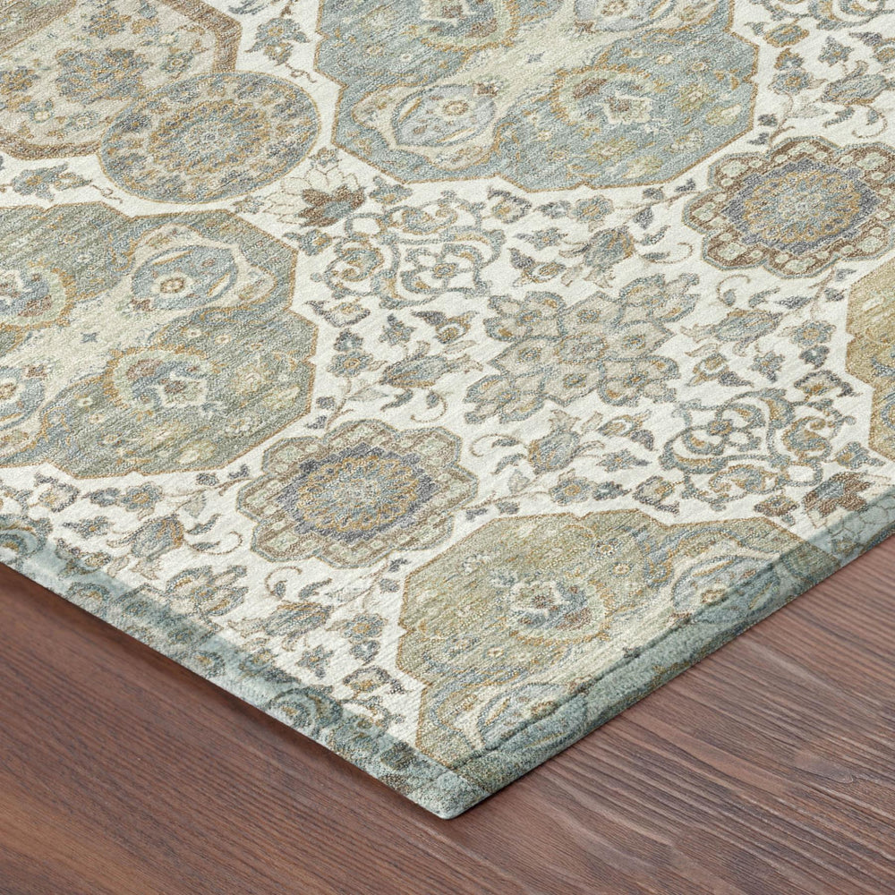 HomeRoots 8 Ft Round Floral Polyester Area Rug Washable Indoor Outdoor Patio Ivory Brown 726889