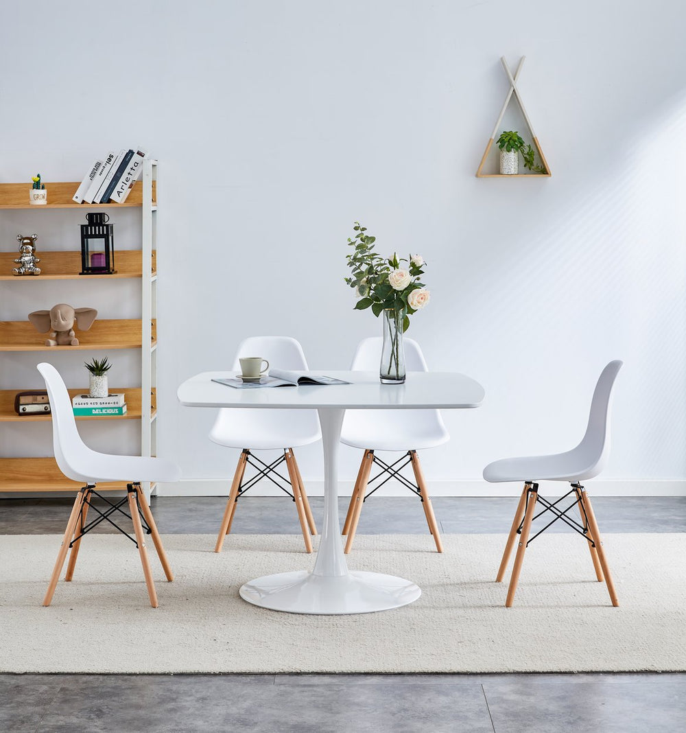 English Elm 42-inch Mid-Century Modern Pedestal Table – White MDF Top, Sturdy Metal Legs, Easy Assembly For Dining W3766P377025